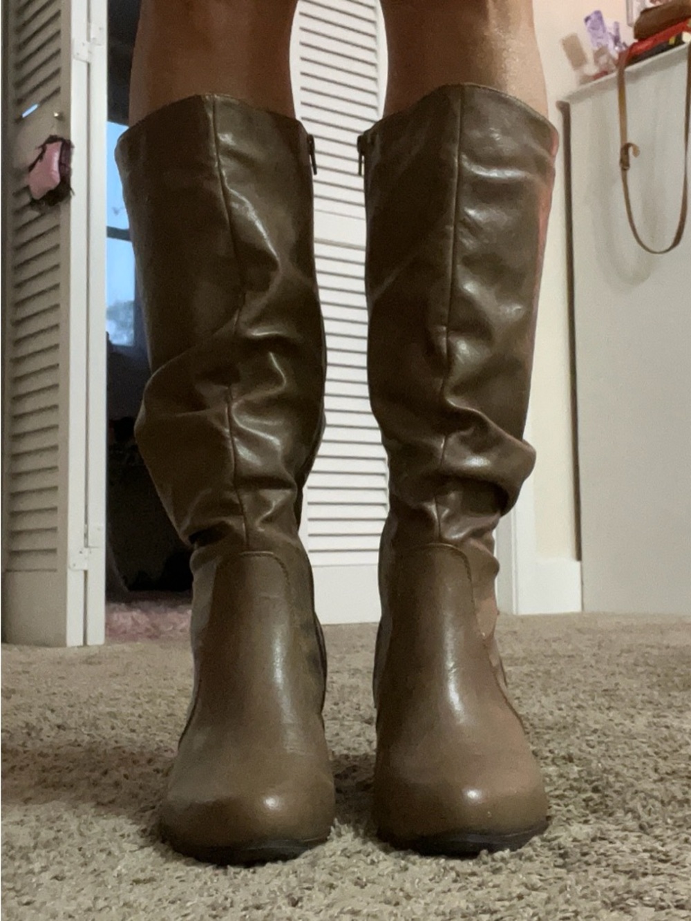 Women's Tall Brown Leather-Look Slouch Boots